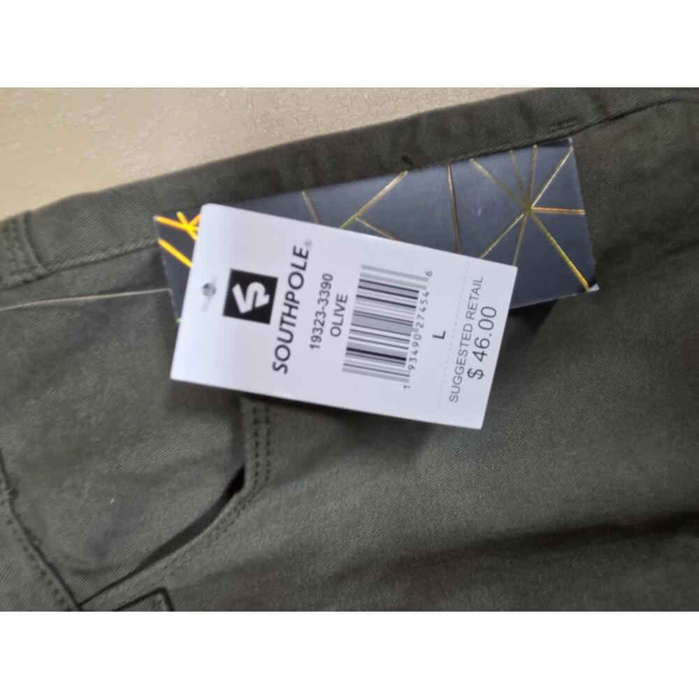 Southpole Women's Long Twill Stretch Skinny Pants, New Olive, Large - Picture 3 of 4